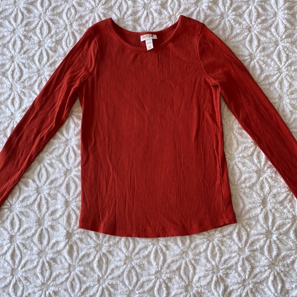 🌸Cat & Jack coral/orange girls ribbed long sleeve - Picture 1 of 2